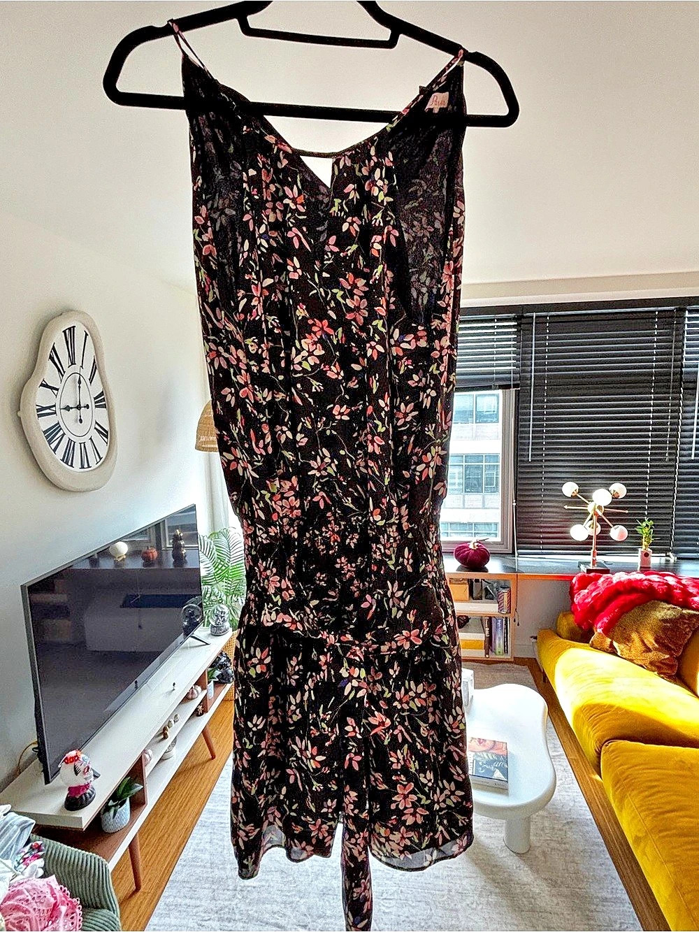 Parker Floral Midi Dress in Black & Pink Size Large